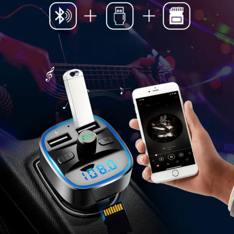 Carregador Veicular Bluetooth FM Transmitter | 2 USB + Chamadas + RGB LED