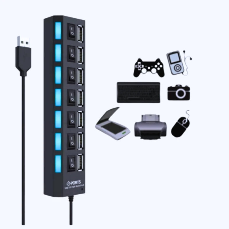Hub USB 2.0 com 7 Portas | Alta Performance e Design Moderno