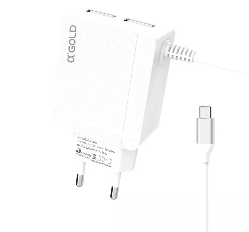 Kit Carregador Turbo USB + Cabo de 1 Metro