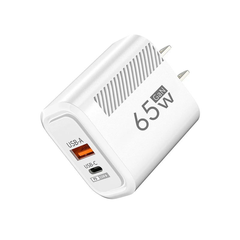 Carregador GaN 65W – USB-C + USB-A