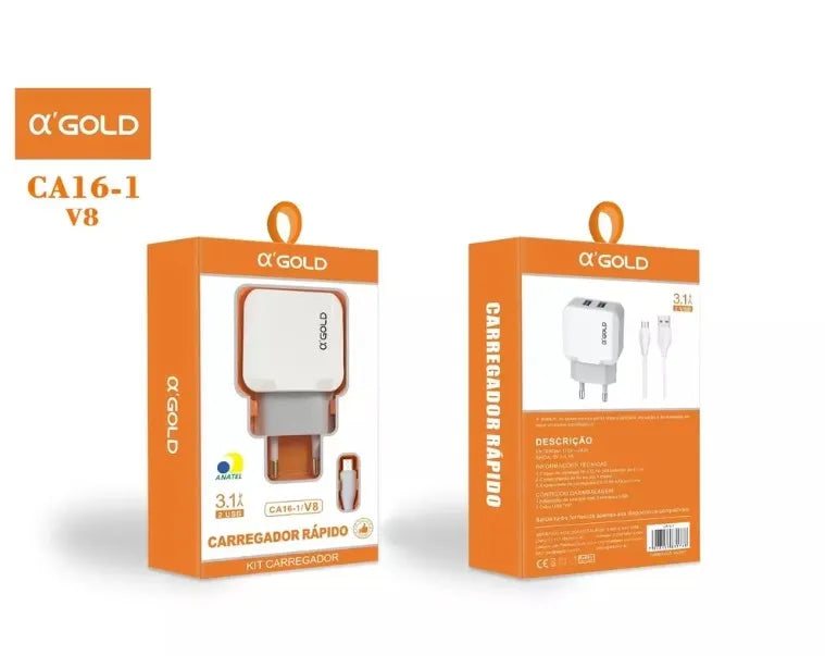 Kit Carregador Turbo USB + Cabo de 1 Metro