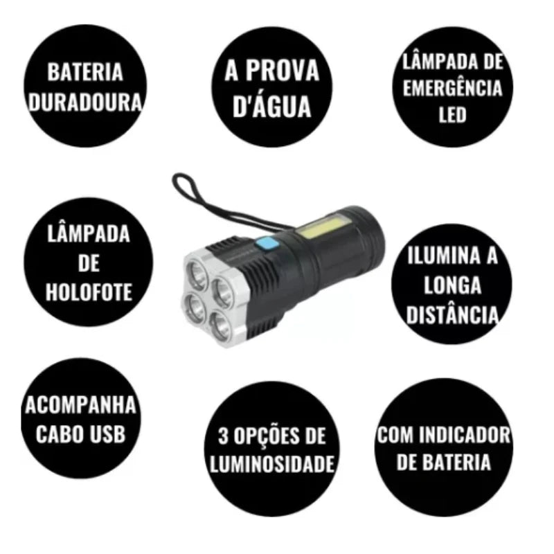 Lanterna LED Recarregável de Alta Potência – Alcance de até 500 Metros!v