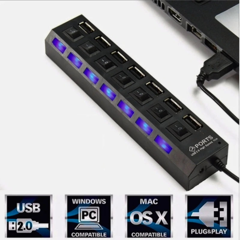 Hub USB 2.0 com 7 Portas | Alta Performance e Design Moderno