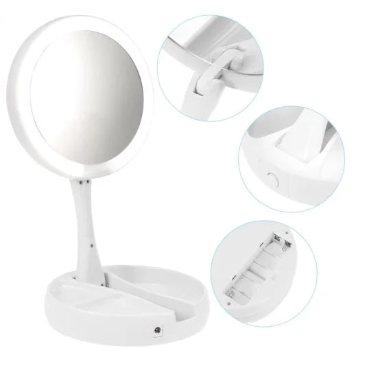 Espelho com Aumento 10x, Iluminação LED e Compartimentos