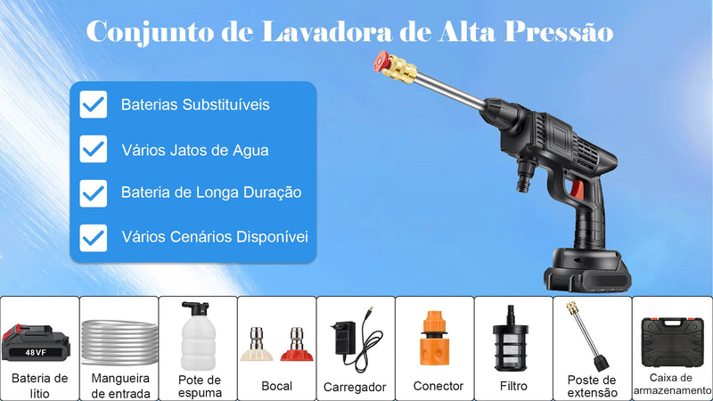Lavadora de Alta Pressão Portátil Sem Fio – 48V | 1000W