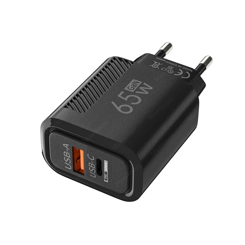 Carregador GaN 65W – USB-C + USB-A