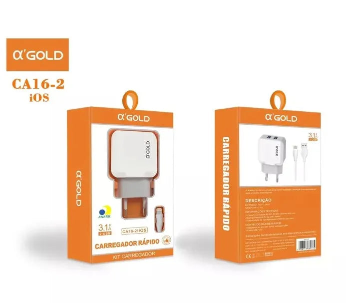 Kit Carregador Turbo USB + Cabo de 1 Metro