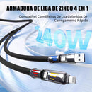 Cabo de Dados 4 em 1 Universal | Micro USB + Tipo-C + Lightning | 6A