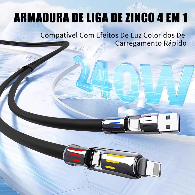 Cabo de Dados 4 em 1 Universal | Micro USB + Tipo-C + Lightning | 6A