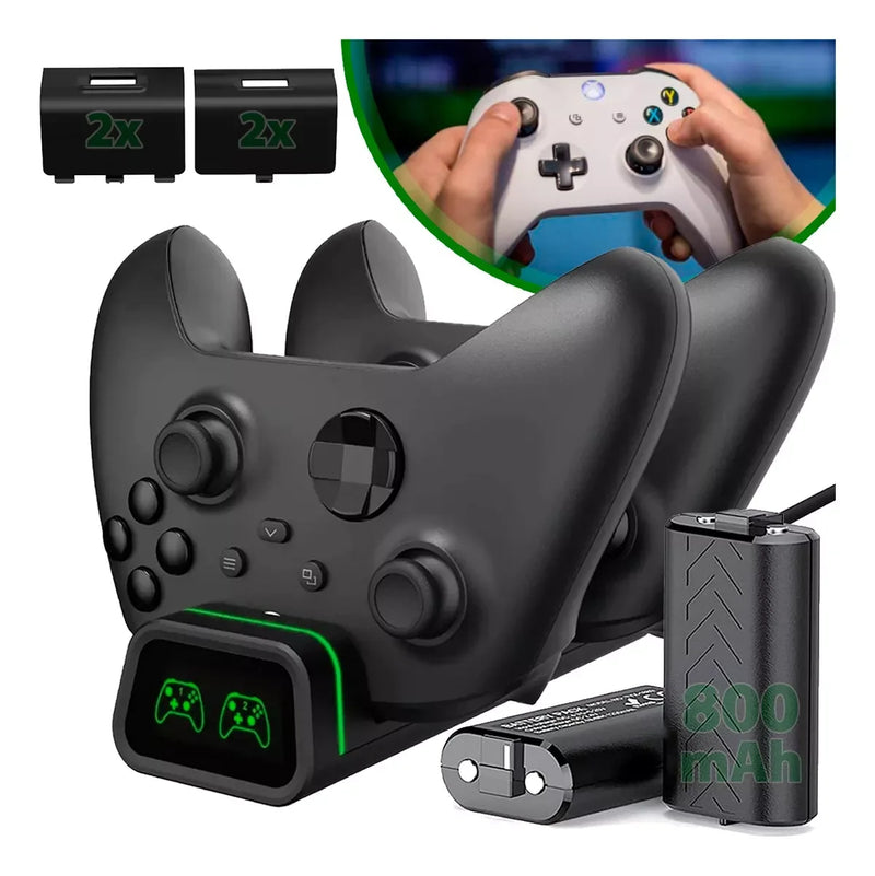 Dock de Carregamento Duplo para Controle Xbox One/S/X e Series S/X + 2 Baterias Recarregáveis