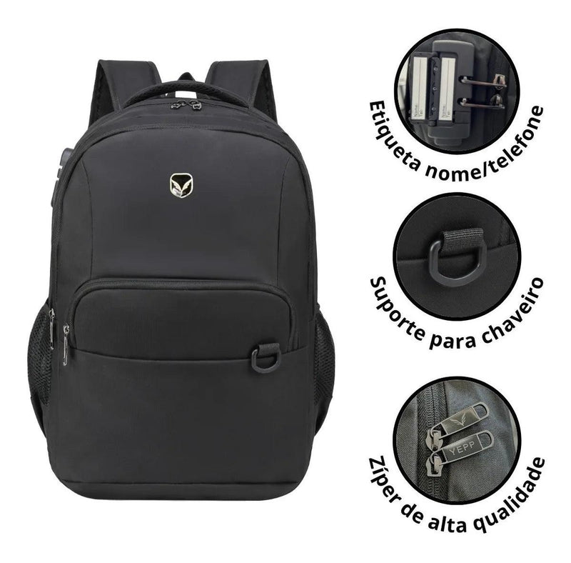 Mochila Antifurto com Cadeado e Entrada USB