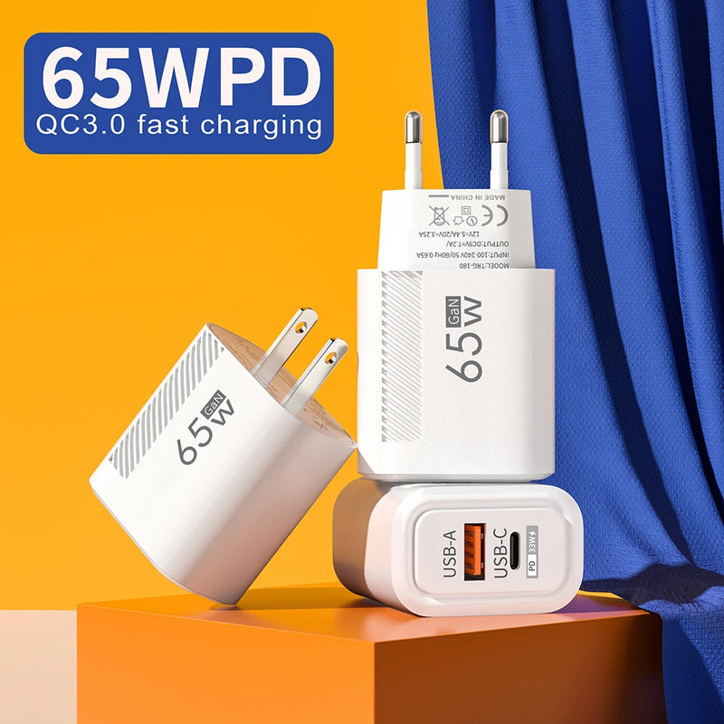 Carregador GaN 65W – USB-C + USB-A