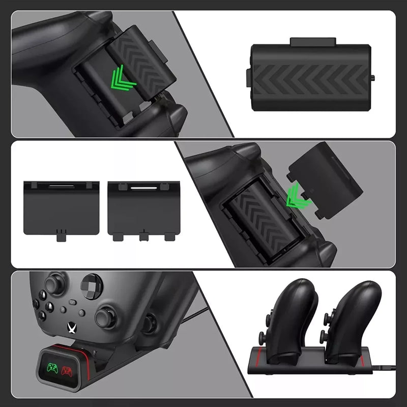 Dock de Carregamento Duplo para Controle Xbox One/S/X e Series S/X + 2 Baterias Recarregáveis