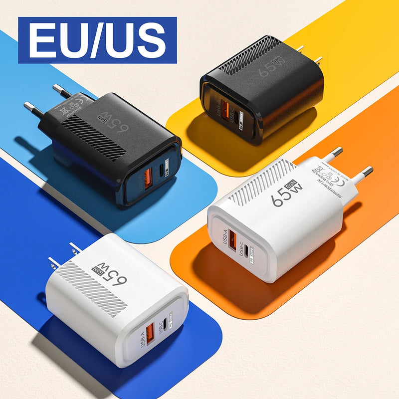 Carregador GaN 65W – USB-C + USB-A