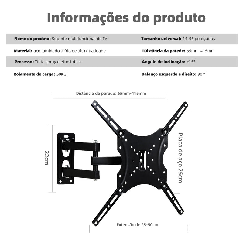 Suporte Articulado de Parede para TV – Ajustável 14” a 42” | Até 35kg