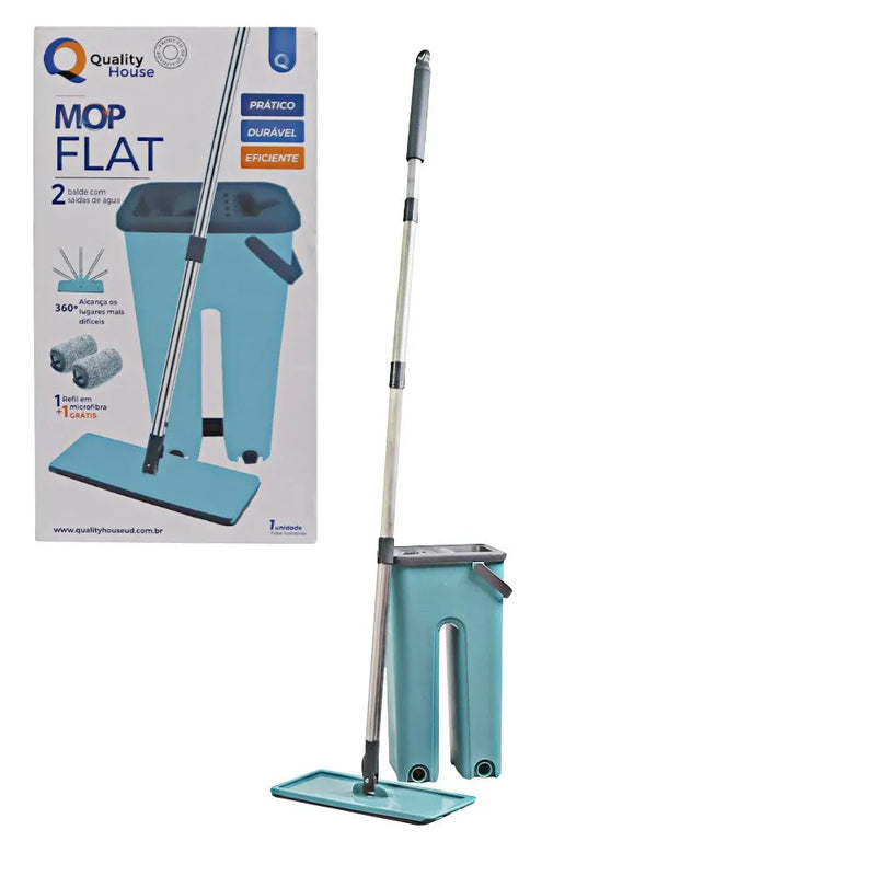 Kit Mop Flat Lava e Seca com Balde Duplo