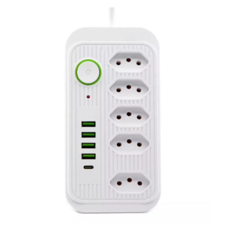 Régua Extensão 5 Tomadas + 4 USB + Tipo-C | 2 Metros